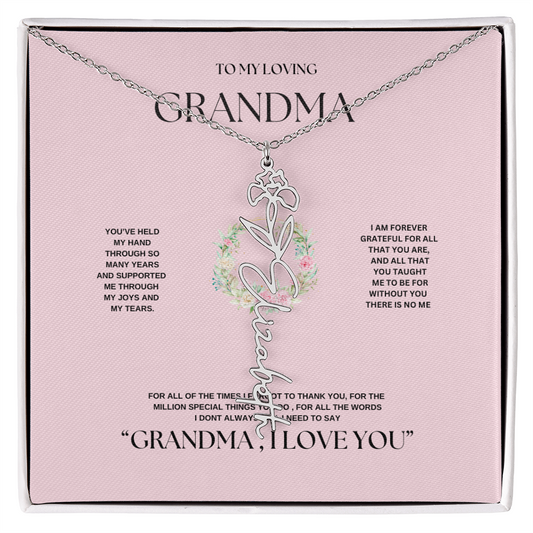 "To Grandma, With Love" Personalized Bith Month Flower Necklace