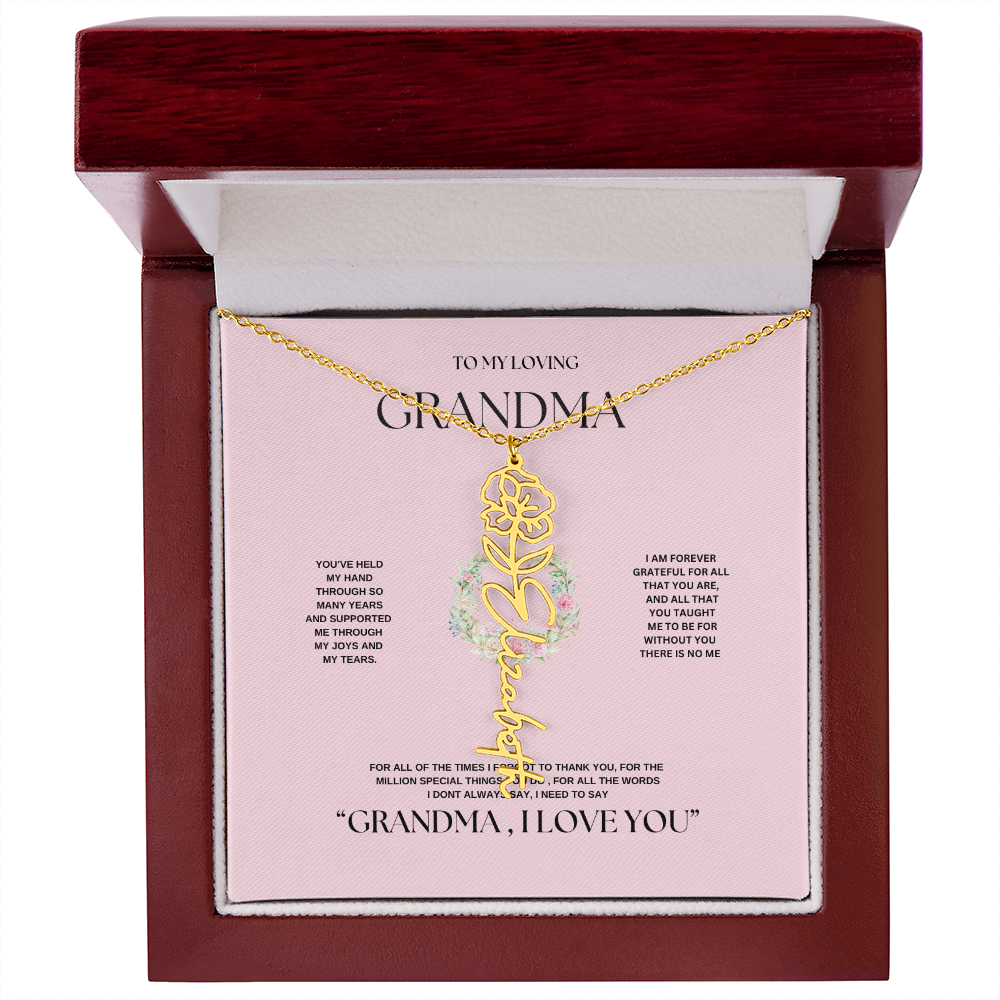 "To Grandma, With Love" Personalized Bith Month Flower Necklace