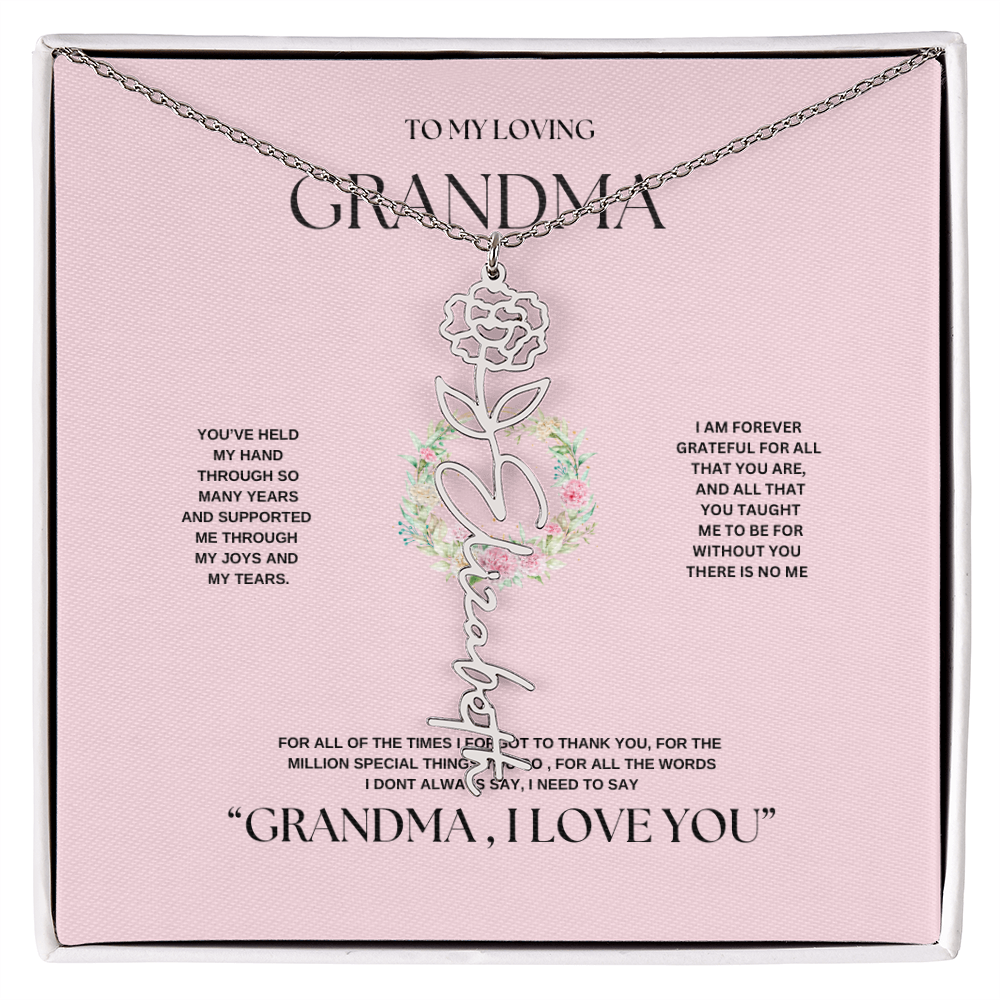 "To Grandma, With Love" Personalized Bith Month Flower Necklace