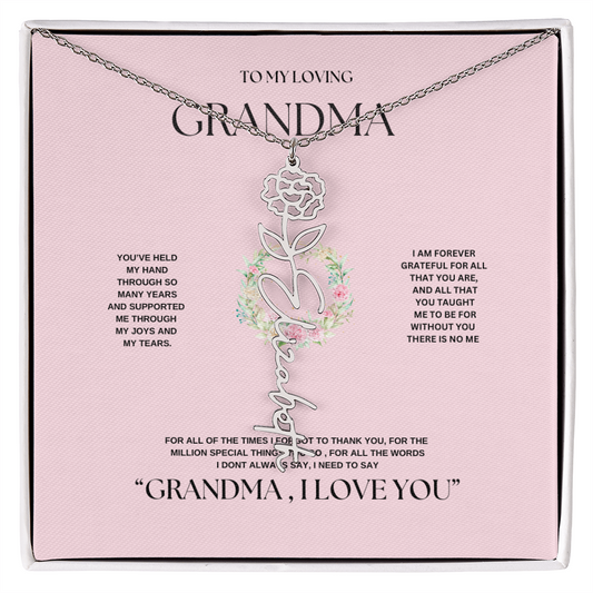 "To Grandma, With Love" Personalized Bith Month Flower Necklace