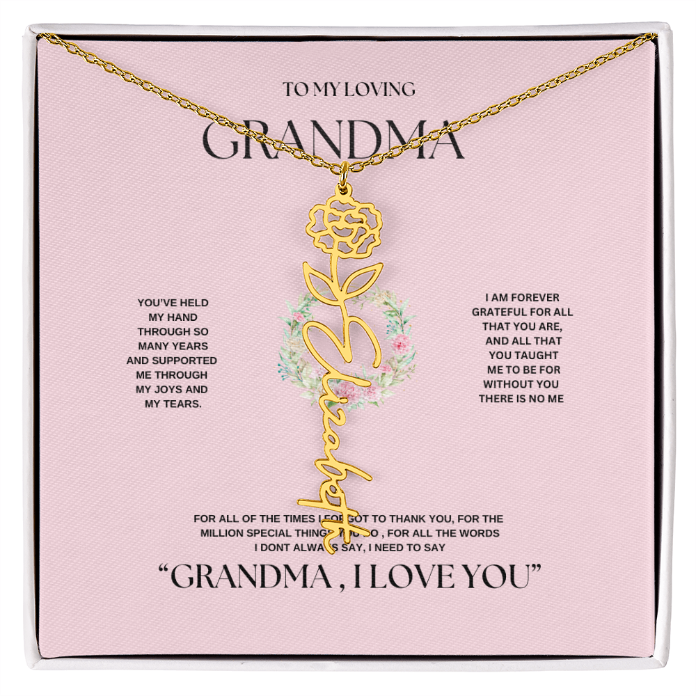 "To Grandma, With Love" Personalized Bith Month Flower Necklace