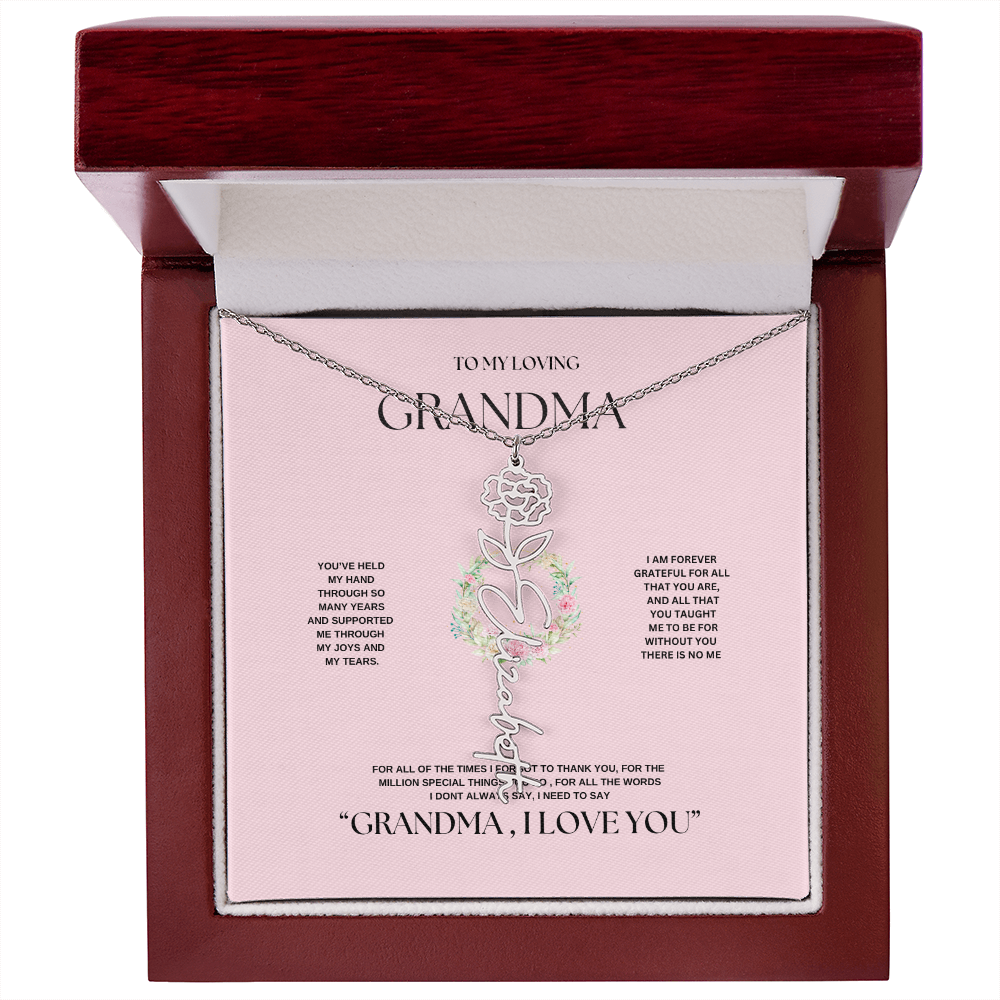 "To Grandma, With Love" Personalized Bith Month Flower Necklace