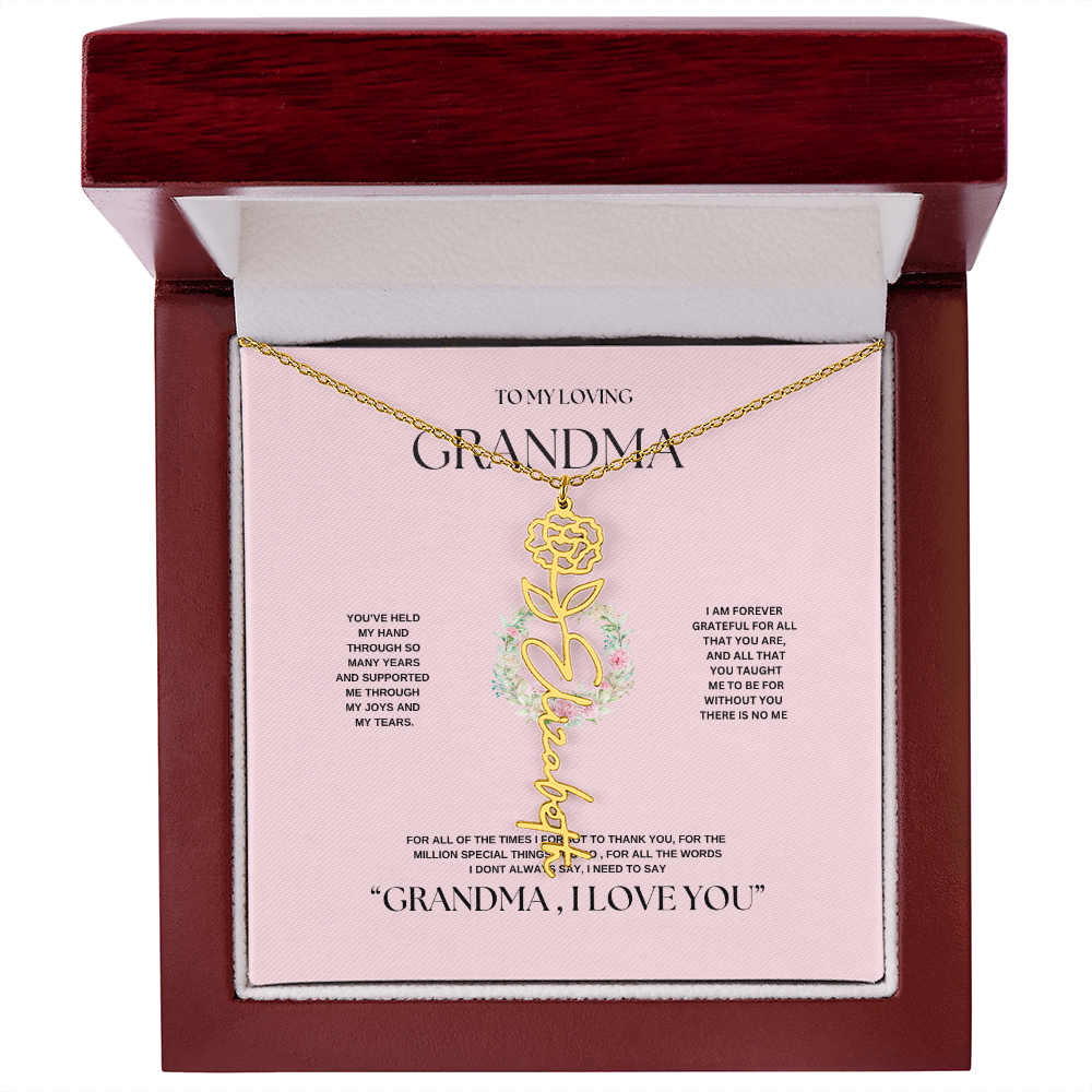 "To Grandma, With Love" Personalized Bith Month Flower Necklace