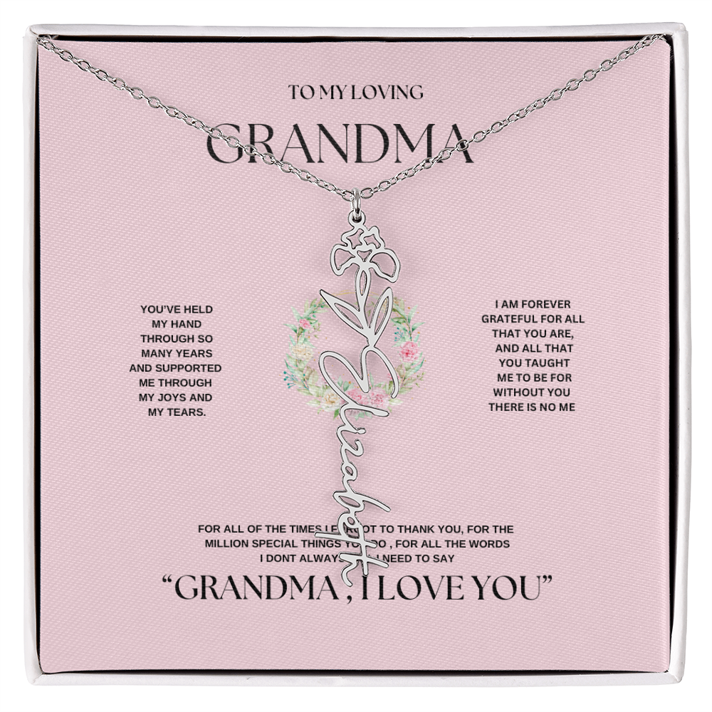 "To Grandma, With Love" Personalized Bith Month Flower Necklace