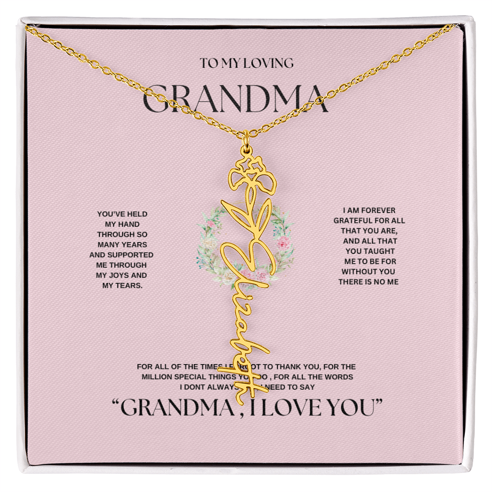 "To Grandma, With Love" Personalized Bith Month Flower Necklace