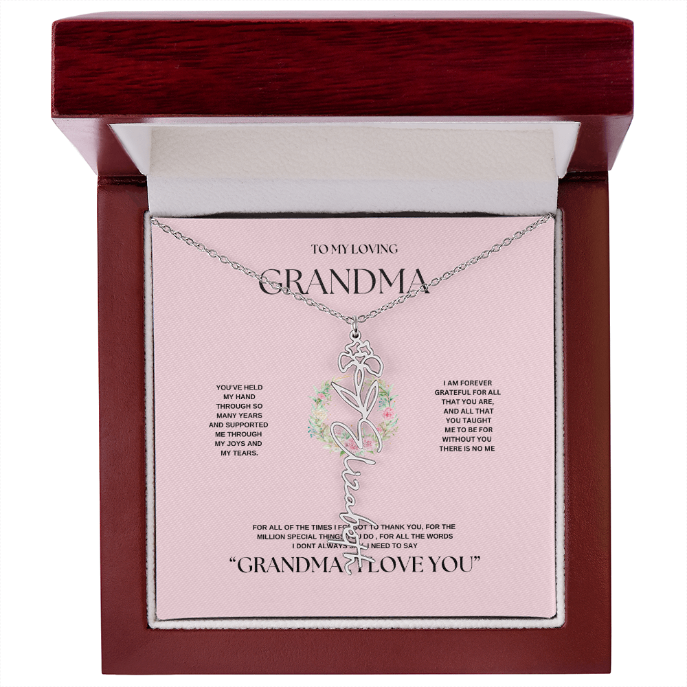 "To Grandma, With Love" Personalized Bith Month Flower Necklace
