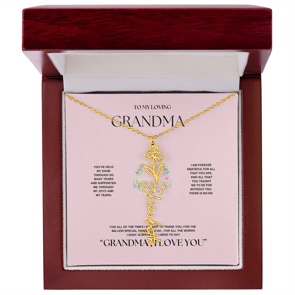 "To Grandma, With Love" Personalized Bith Month Flower Necklace