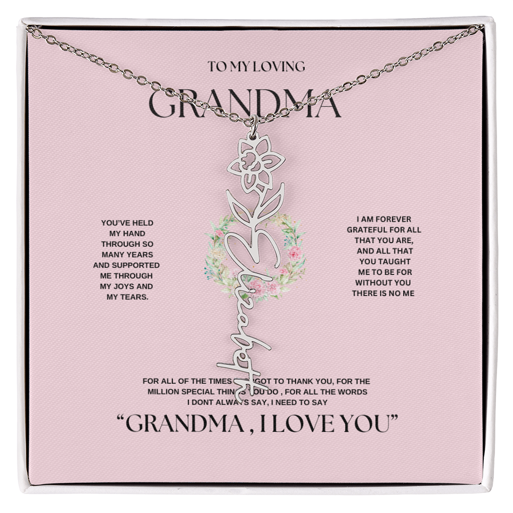 "To Grandma, With Love" Personalized Bith Month Flower Necklace