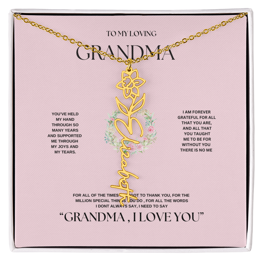 "To Grandma, With Love" Personalized Bith Month Flower Necklace