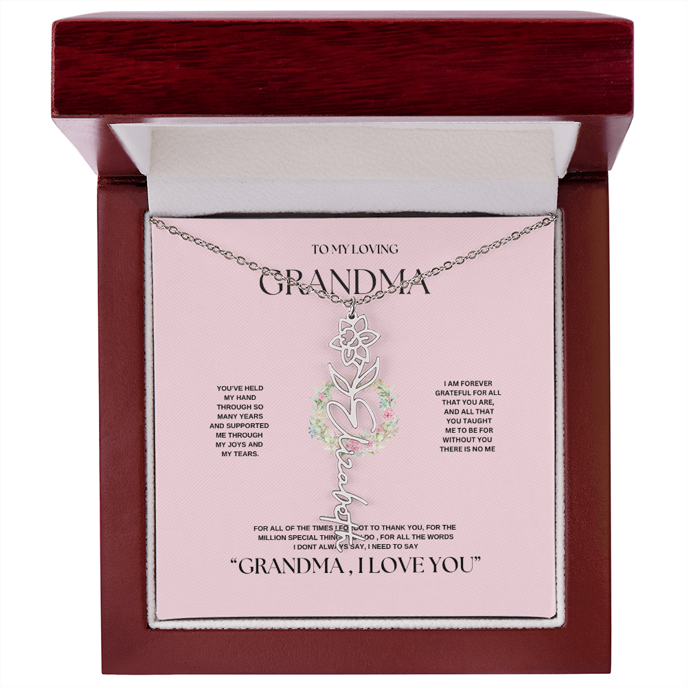 "To Grandma, With Love" Personalized Bith Month Flower Necklace