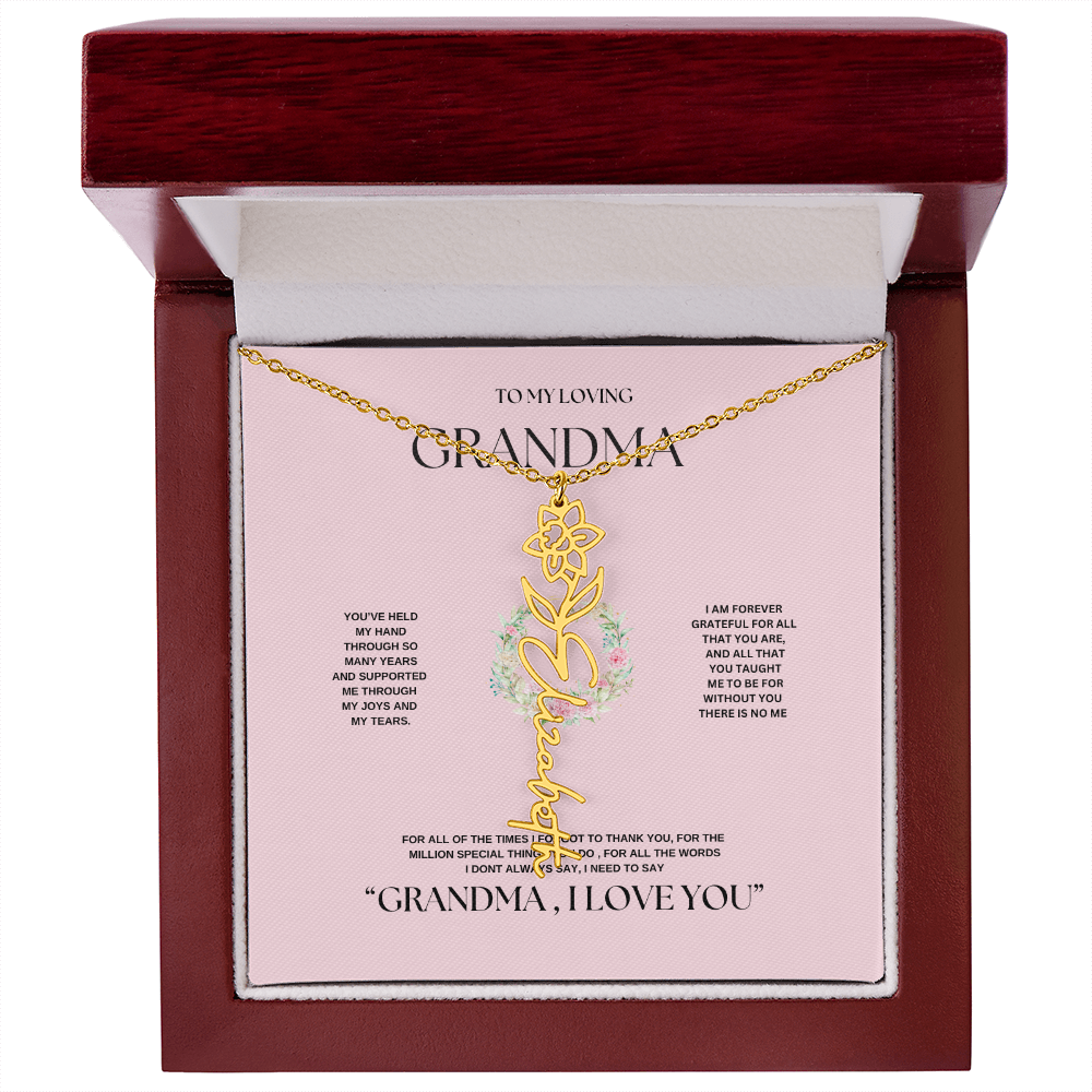 "To Grandma, With Love" Personalized Bith Month Flower Necklace