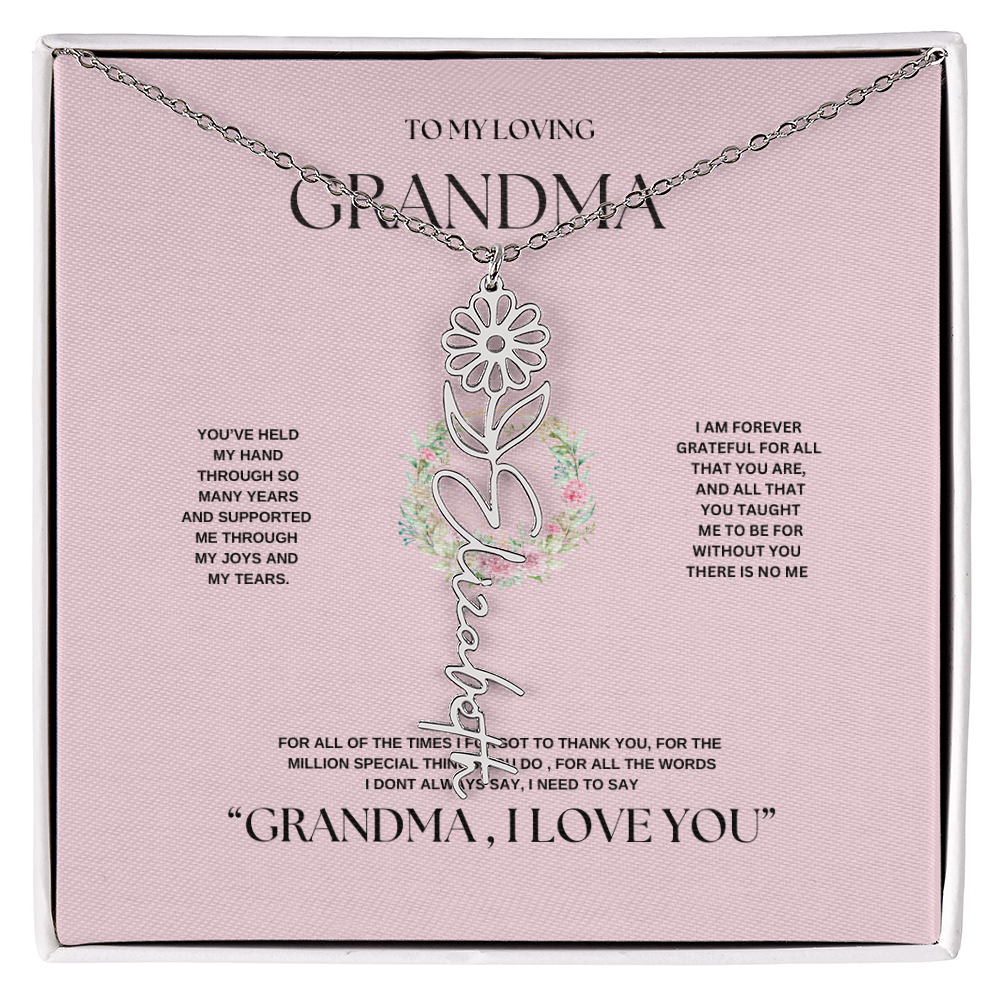 "To Grandma, With Love" Personalized Bith Month Flower Necklace