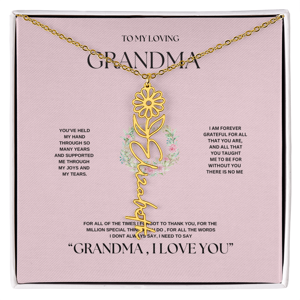 "To Grandma, With Love" Personalized Bith Month Flower Necklace