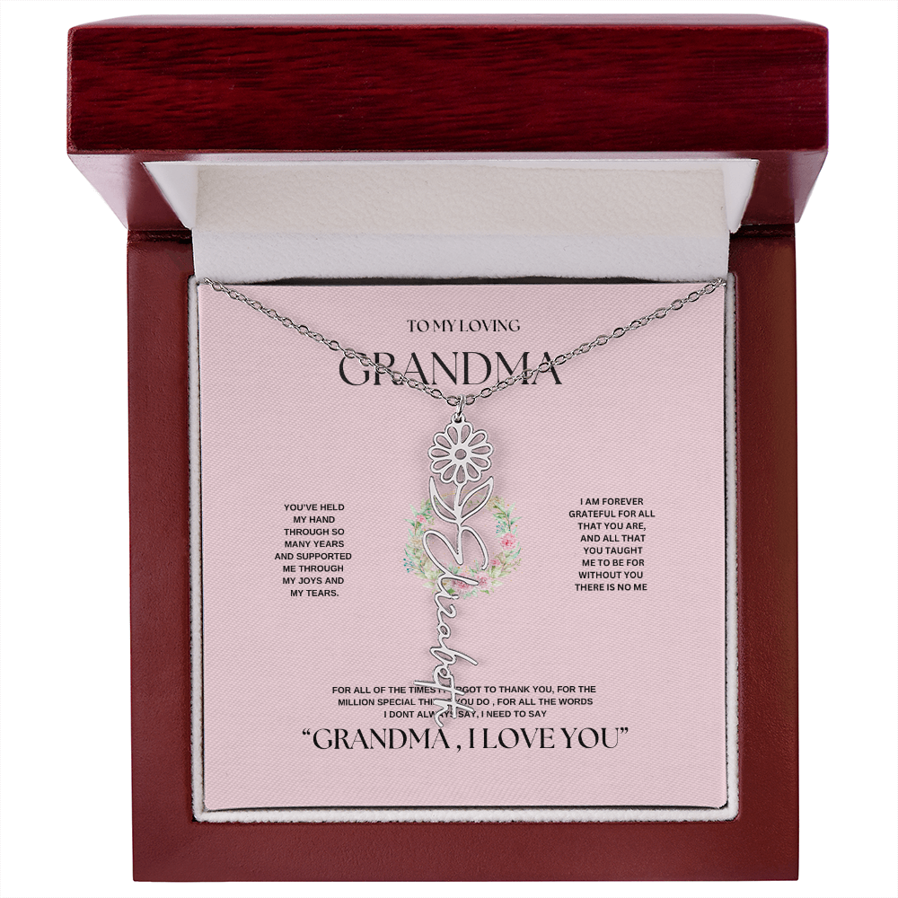 "To Grandma, With Love" Personalized Bith Month Flower Necklace