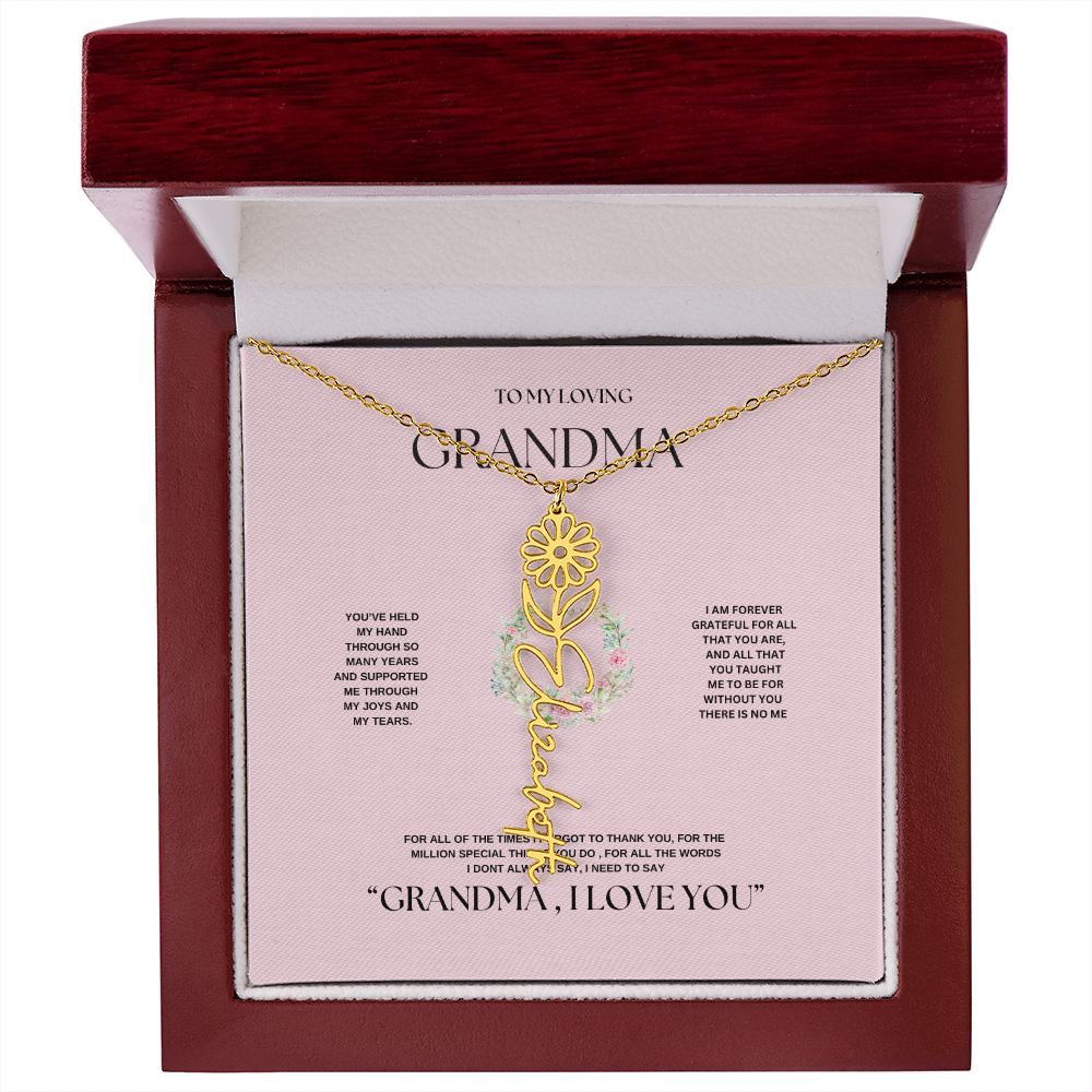 "To Grandma, With Love" Personalized Bith Month Flower Necklace