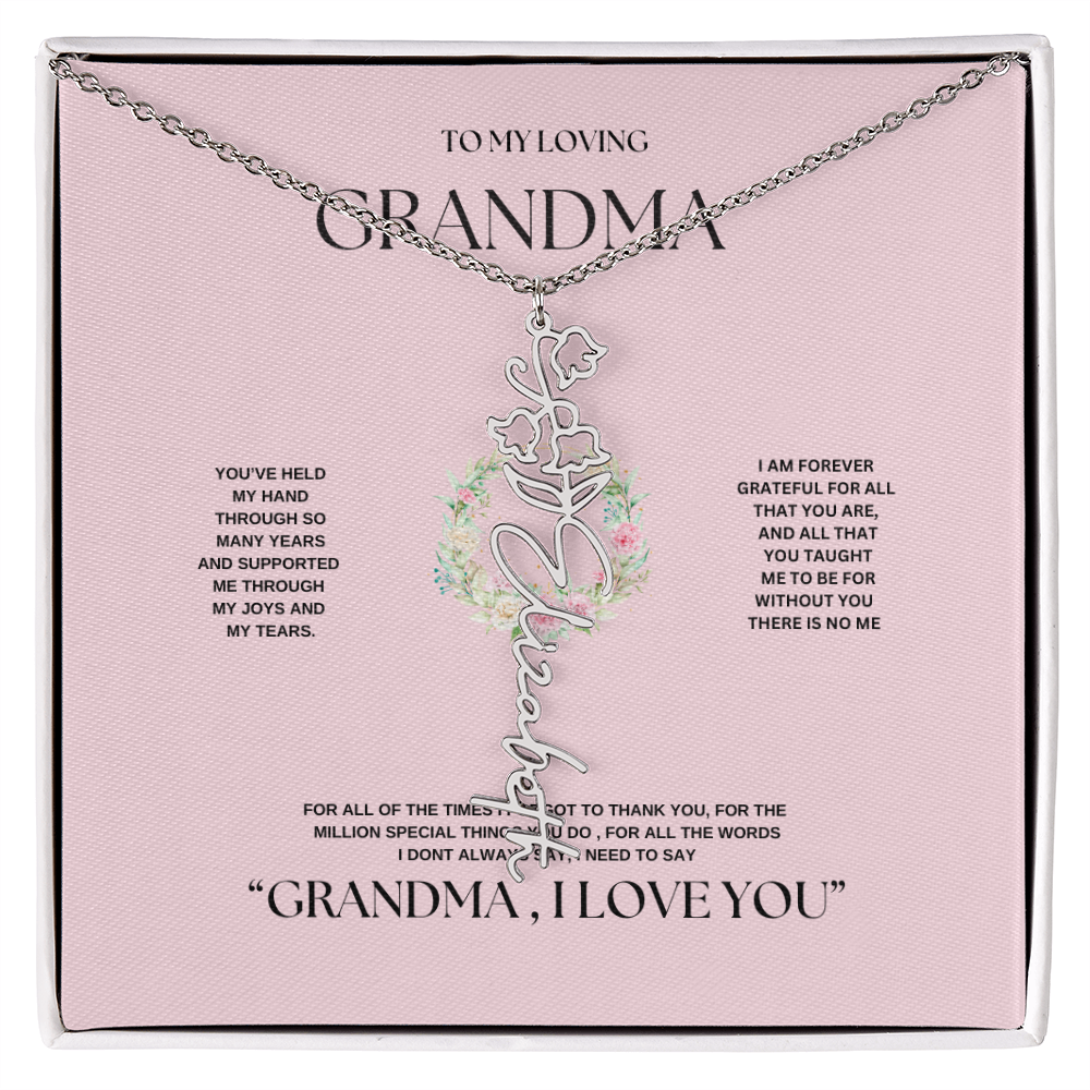 "To Grandma, With Love" Personalized Bith Month Flower Necklace