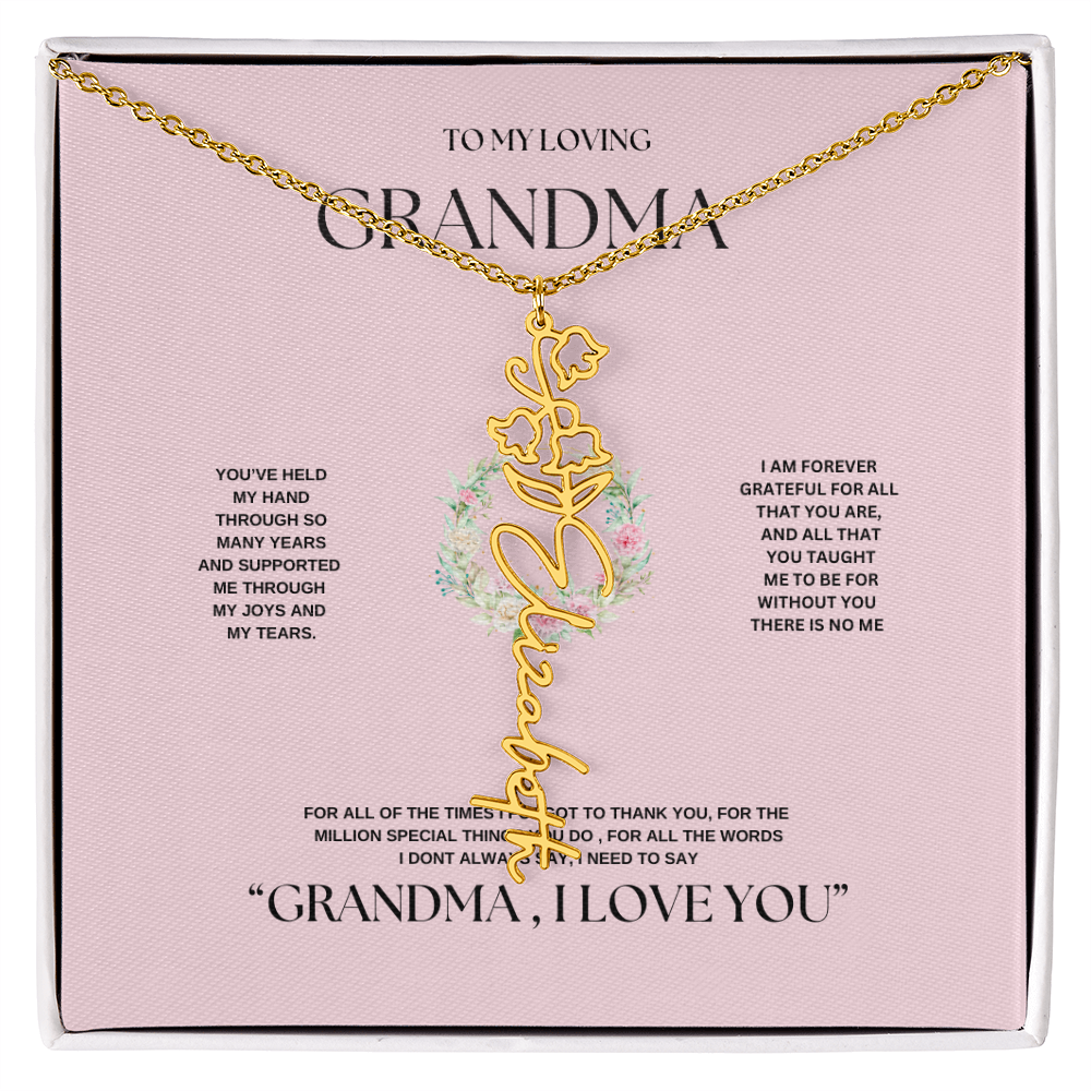 "To Grandma, With Love" Personalized Bith Month Flower Necklace