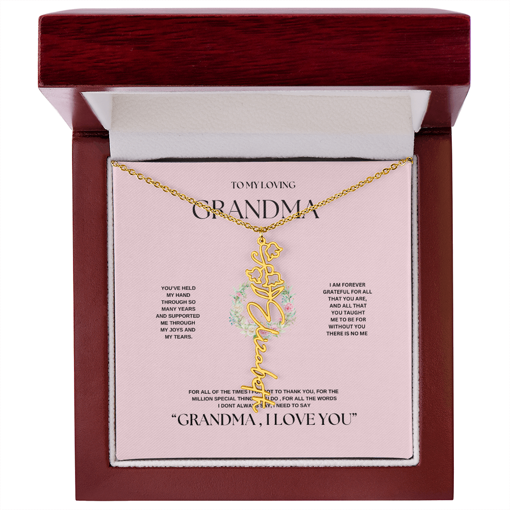 "To Grandma, With Love" Personalized Bith Month Flower Necklace