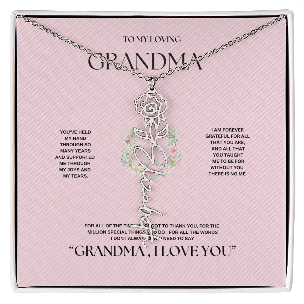 "To Grandma, With Love" Personalized Bith Month Flower Necklace