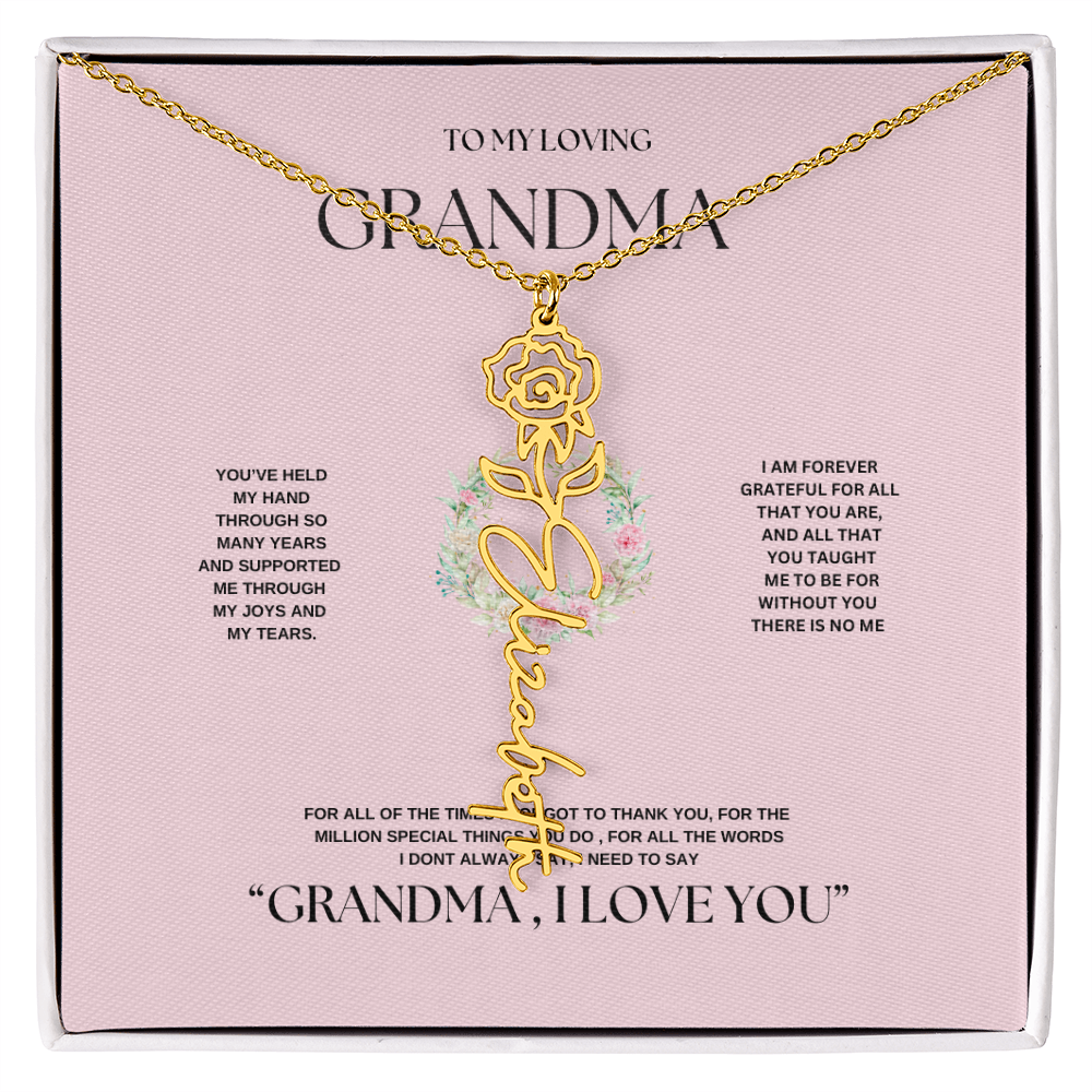 "To Grandma, With Love" Personalized Bith Month Flower Necklace