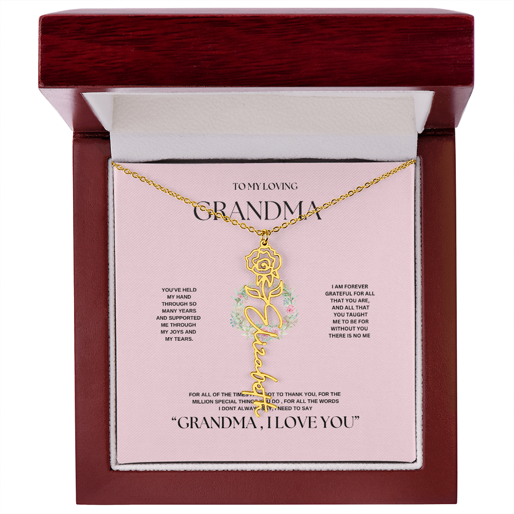 "To Grandma, With Love" Personalized Bith Month Flower Necklace