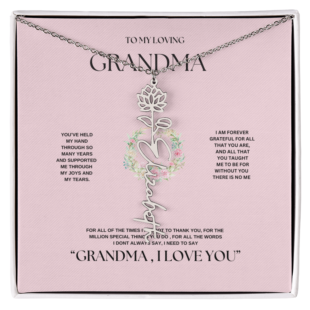 "To Grandma, With Love" Personalized Bith Month Flower Necklace