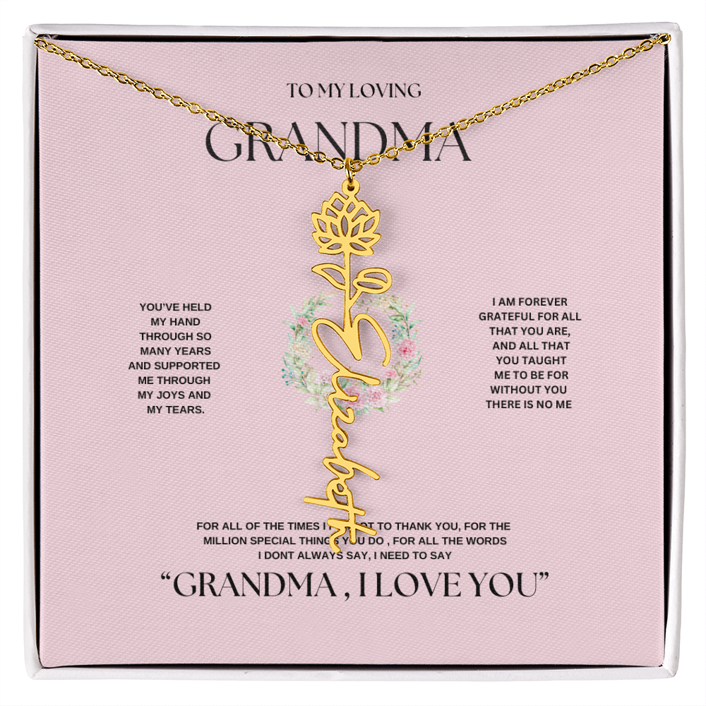 "To Grandma, With Love" Personalized Bith Month Flower Necklace