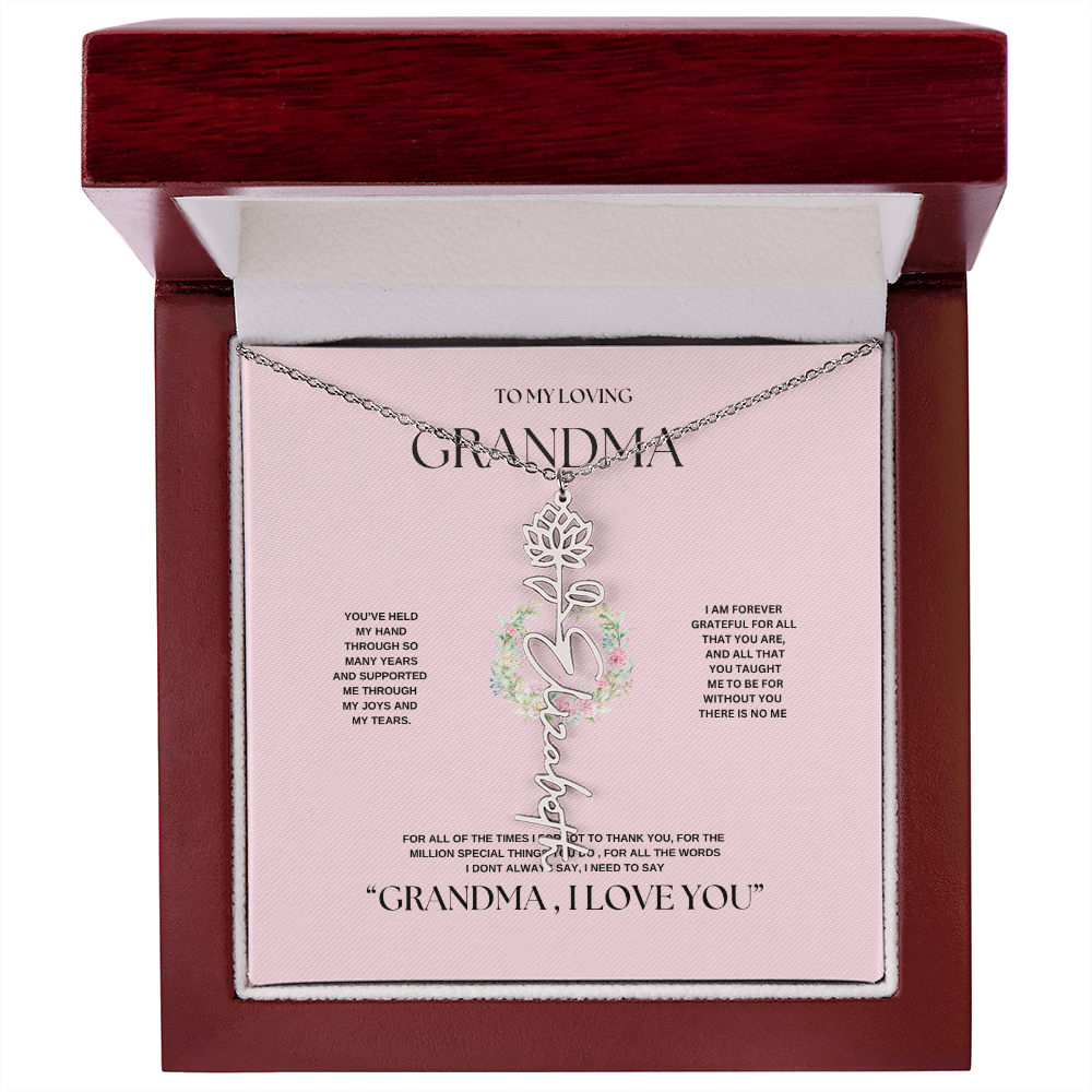 "To Grandma, With Love" Personalized Bith Month Flower Necklace