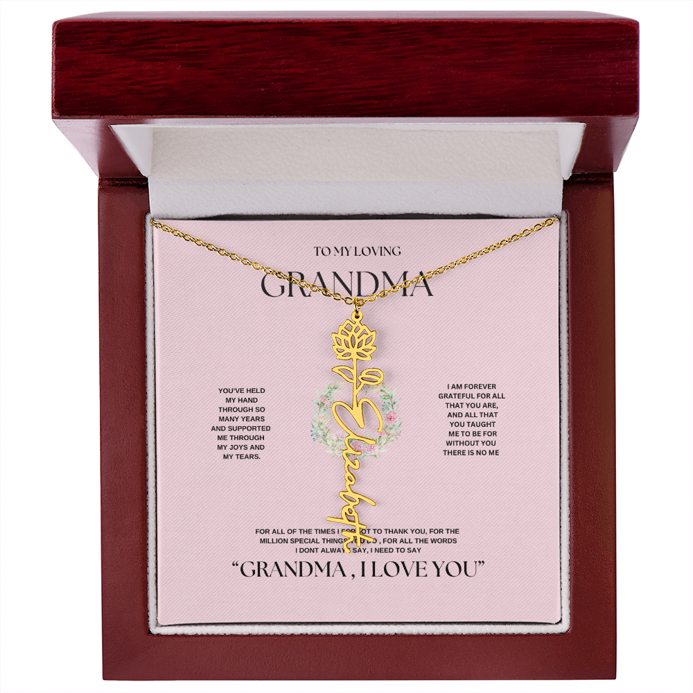 "To Grandma, With Love" Personalized Bith Month Flower Necklace
