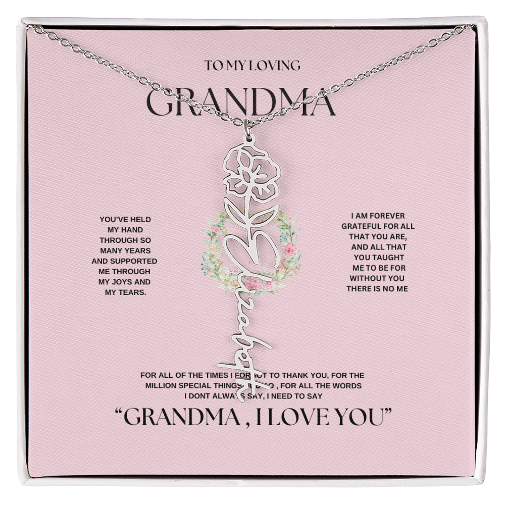 "To Grandma, With Love" Personalized Bith Month Flower Necklace