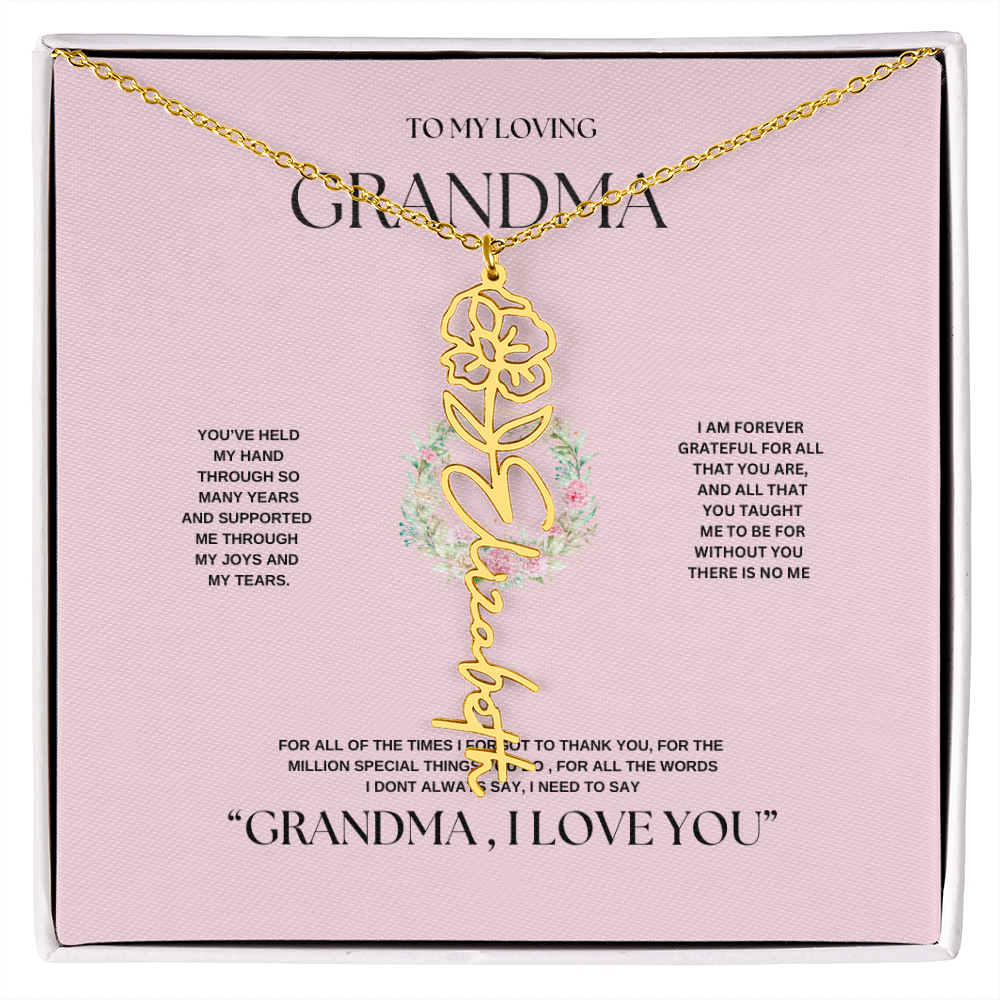 "To Grandma, With Love" Personalized Bith Month Flower Necklace