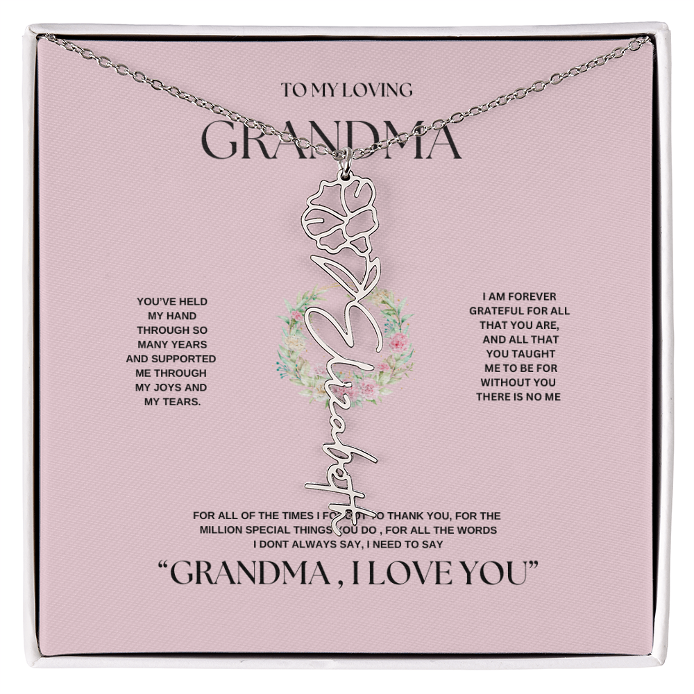 "To Grandma, With Love" Personalized Bith Month Flower Necklace
