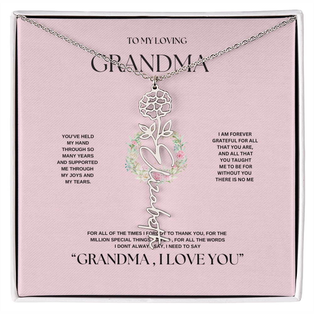"To Grandma, With Love" Personalized Bith Month Flower Necklace