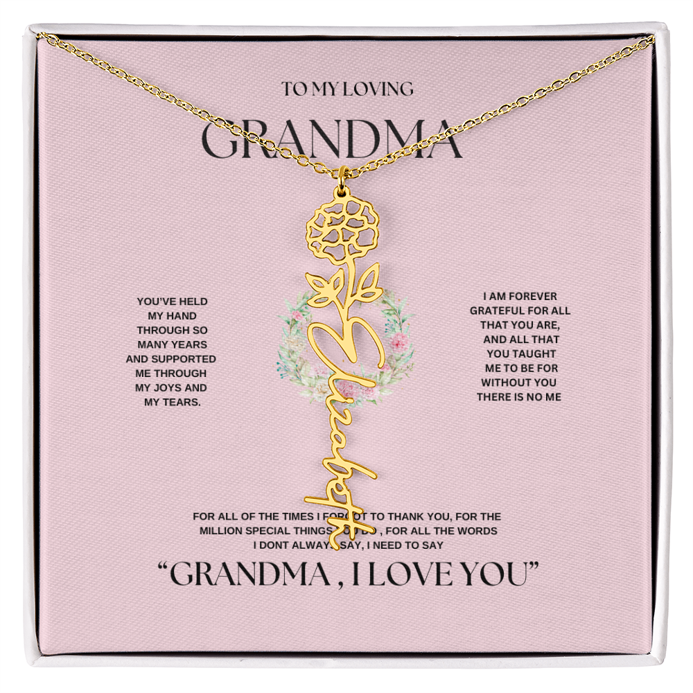 "To Grandma, With Love" Personalized Bith Month Flower Necklace