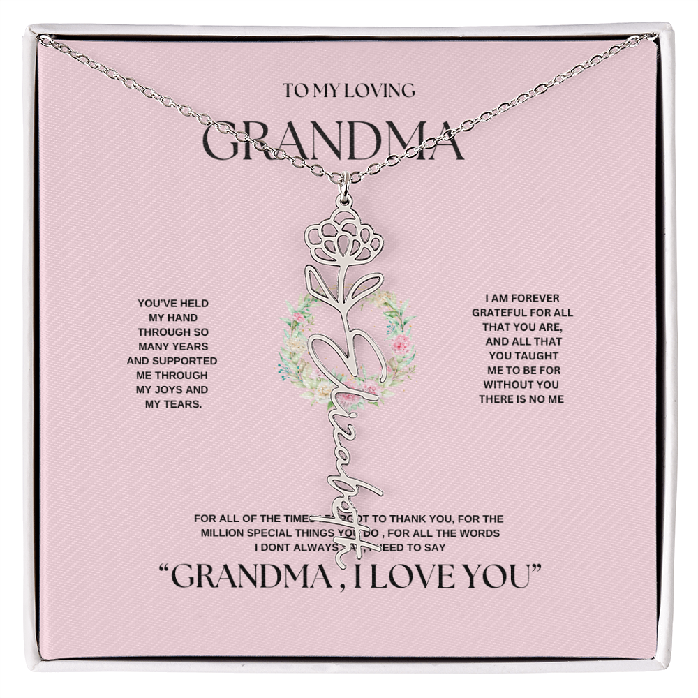 "To Grandma, With Love" Personalized Bith Month Flower Necklace