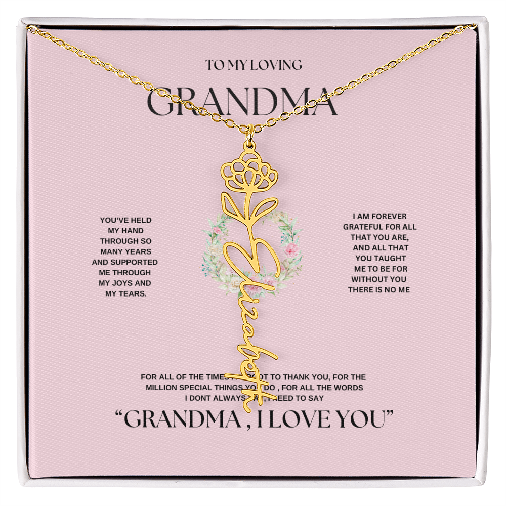 "To Grandma, With Love" Personalized Bith Month Flower Necklace