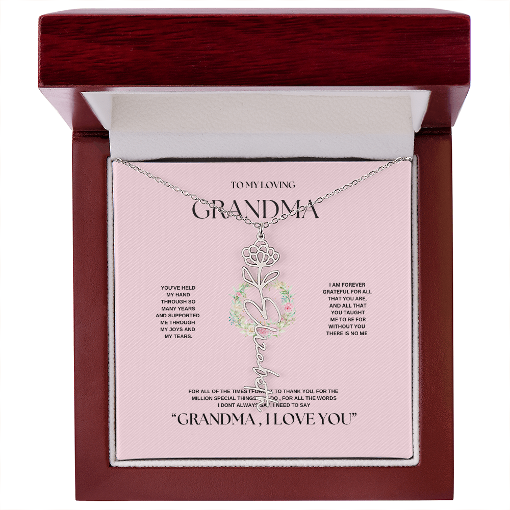 "To Grandma, With Love" Personalized Bith Month Flower Necklace