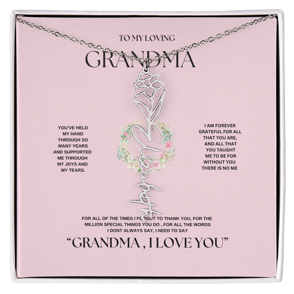 "To Grandma, With Love" Personalized Bith Month Flower Necklace