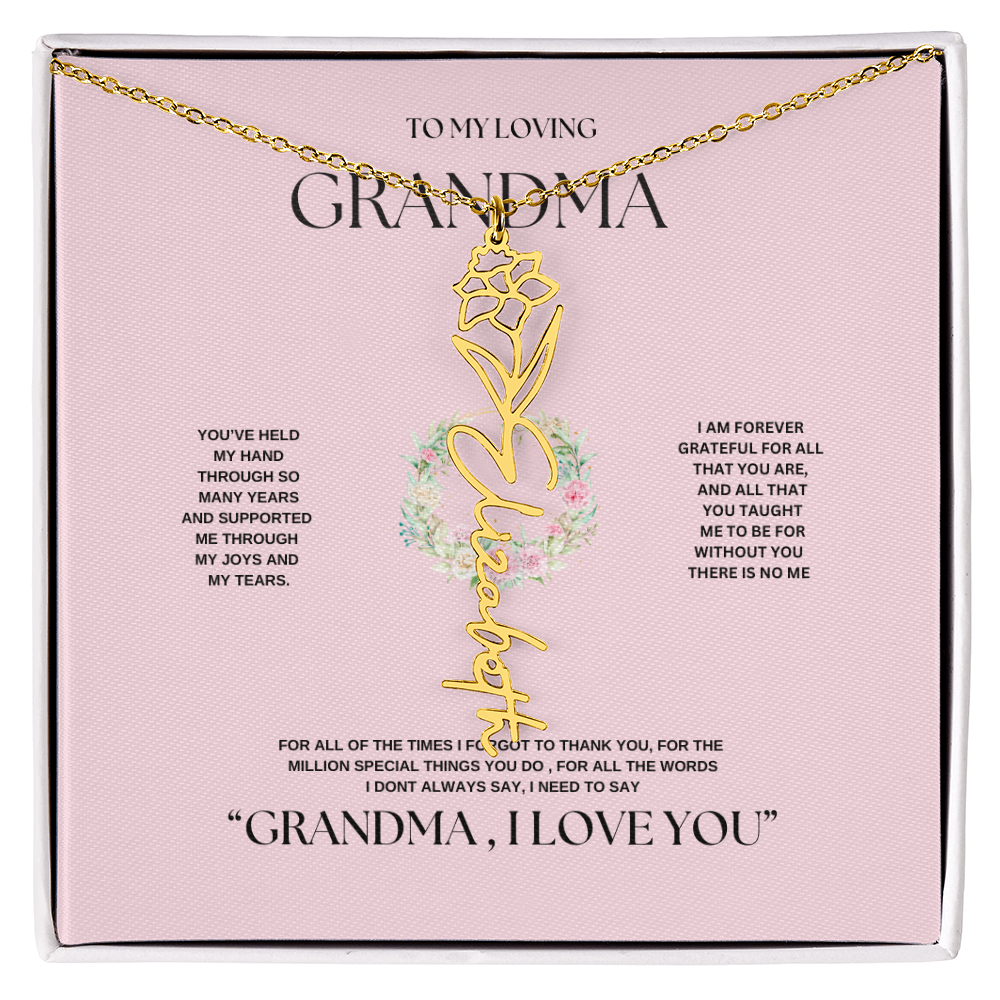 "To Grandma, With Love" Personalized Bith Month Flower Necklace